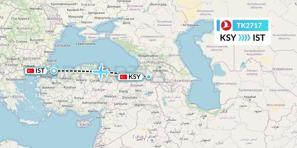 TK2717 Turkish Airlines Flight Map: Kars to Istanbul