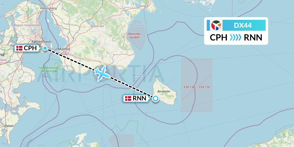 DX44 Danish Air Transport Flight Map: Copenhagen to Ronne