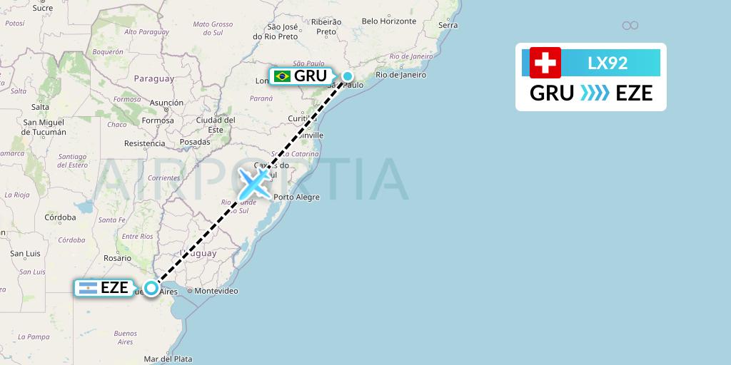 LX92 Swiss Flight Map: Sao Paulo to Buenos Aires