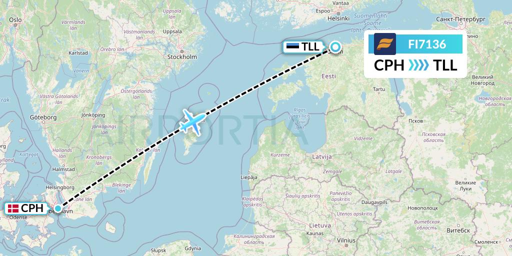FI7136 Icelandair Flight Map: Copenhagen to Tallinn