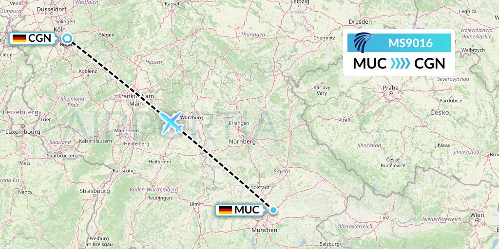 MS9016 EgyptAir Flight Map: Munich to Cologne