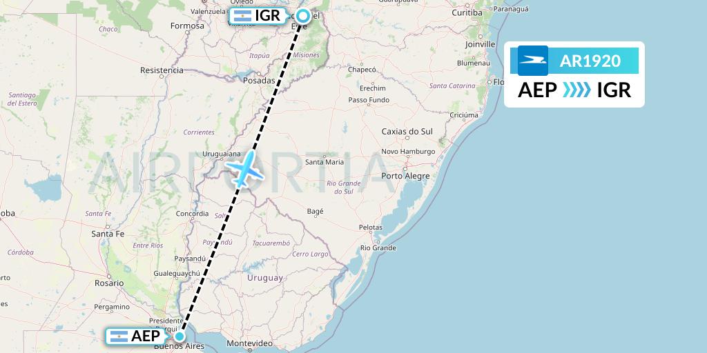 AR1920 Aerolineas Argentinas Flight Map: Buenos Aires to Puerto Iguazu