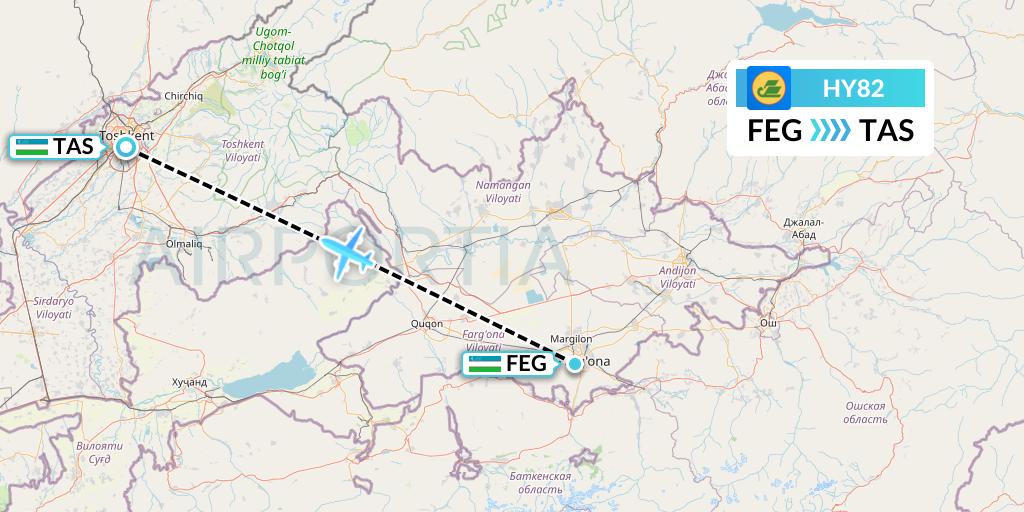 HY82 Uzbekistan Airways Flight Map: Fergana to Tashkent