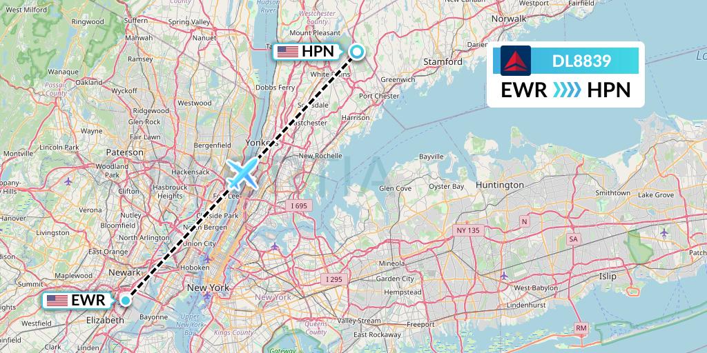 DL8839 Delta Air Lines Flight Map: New York to White Plains