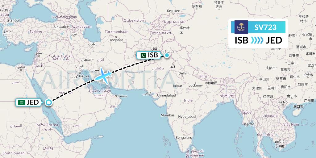 SV723 Saudi Arabian Airlines Flight Map: Islamabad to Jeddah