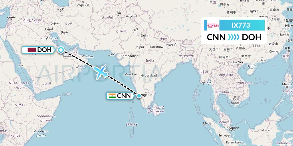 IX773 Air India Express Flight Map: Mattannur to Doha