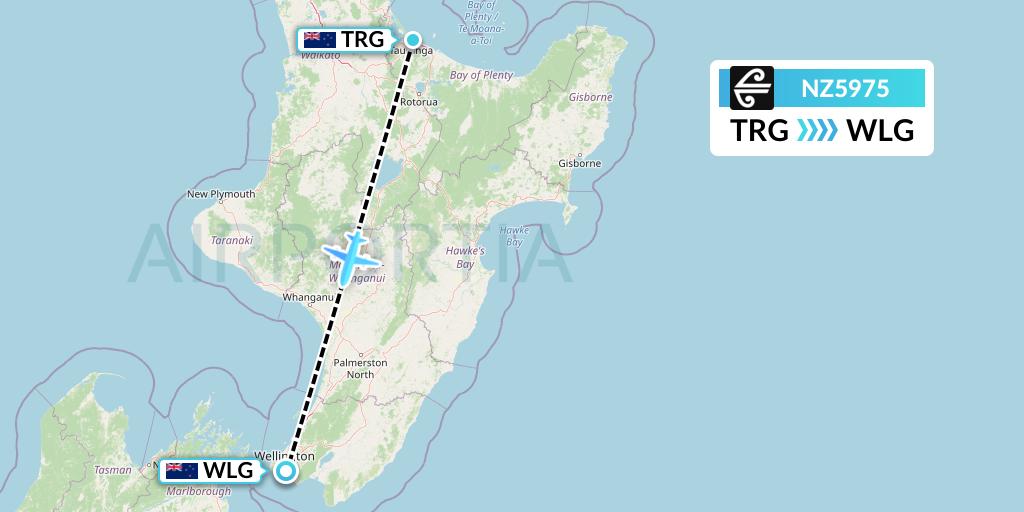 NZ5975 Air New Zealand Flight Map: Tauranga to Wellington