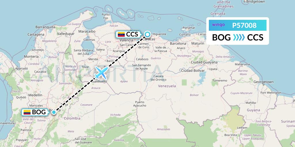 P57008 Copa Airlines Colombia Flight Map: Bogota to Caracas