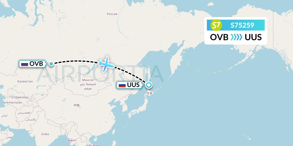 S75259 S7 Airlines Flight Map: Novosibirsk to Yuzhno-Sakhalinsk
