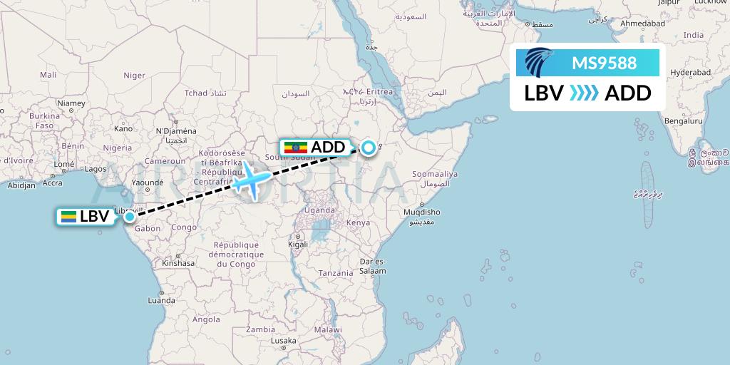 MS9588 EgyptAir Flight Map: Libreville to Addis Ababa