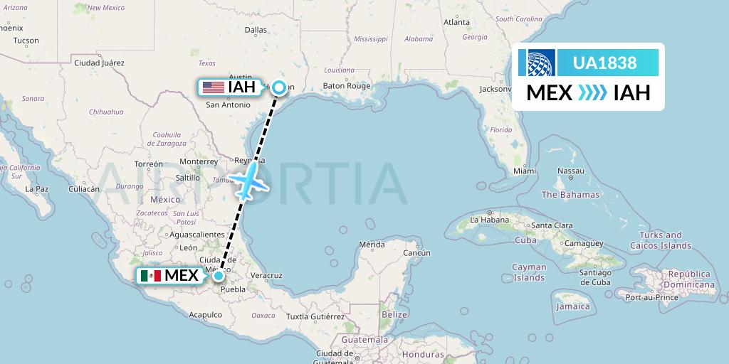 UA1838 United Airlines Flight Map: Mexico City to Houston