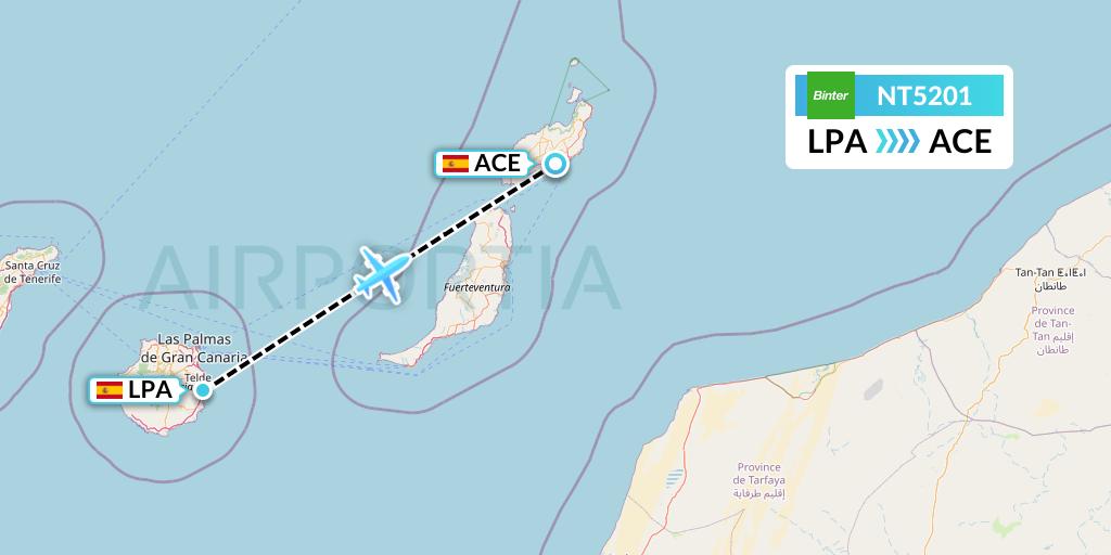 NT5201 Binter Canarias Flight Map: Las Palmas to Lanzarote