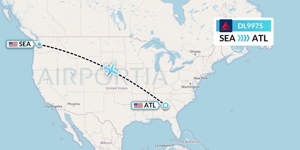 DL9975 Delta Air Lines Flight Map: Seattle to Atlanta