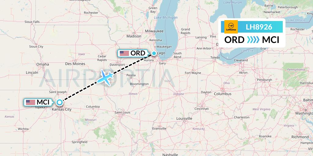 LH8926 Lufthansa Flight Map: Chicago to Kansas City