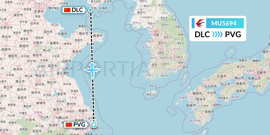 MU5694 China Eastern Airlines Flight Map: Dalian to Shanghai