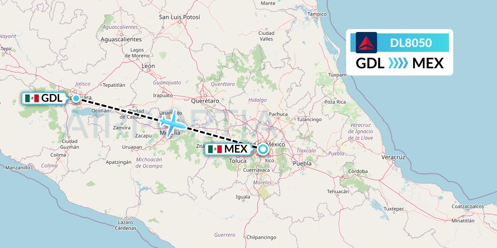 DL8050 Delta Air Lines Flight Map: Guadalajara to Mexico City