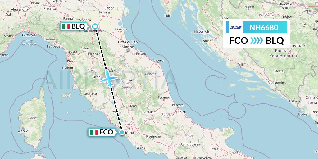 NH6680 All Nippon Airways Flight Map: Rome to Bologna