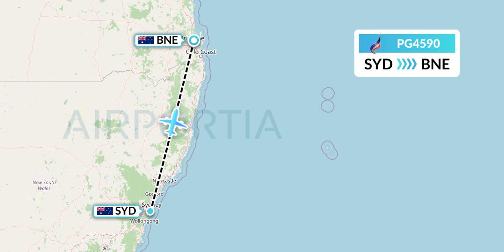 PG4590 Bangkok Airways Flight Map: Sydney to Brisbane