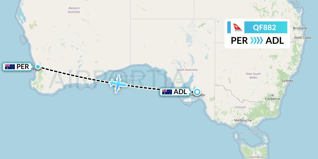 QF882 Qantas Flight Map: Perth to Adelaide