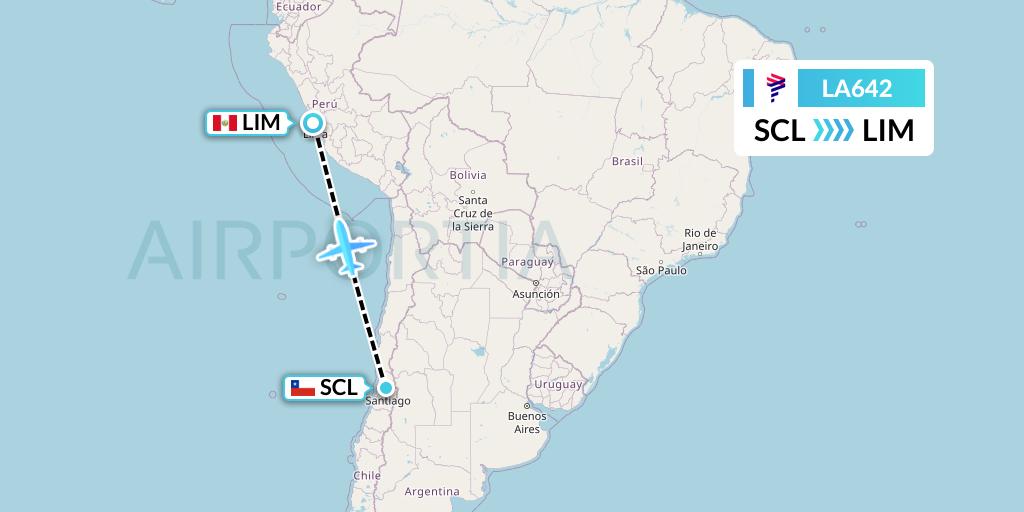 LA642 LAN Airlines Flight Map: Santiago to Lima