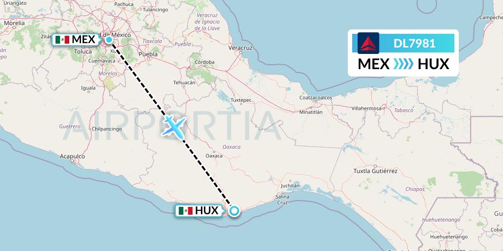 DL7981 Delta Air Lines Flight Map: Mexico City to Huatulco