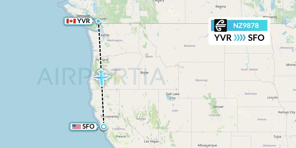 NZ9878 Air New Zealand Flight Map: Vancouver to San Francisco