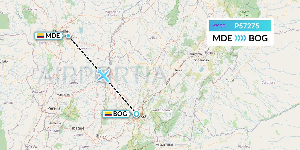 P57275 Copa Airlines Colombia Flight Map: Medellin to Bogota