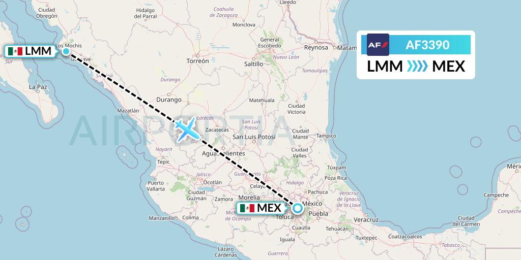 AF3390 Air France Flight Map: Los Mochis to Mexico City