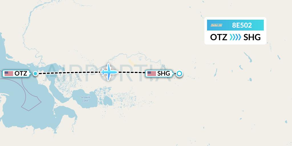 8E502 Bering Air Flight Map: Kotzebue to Shungnak