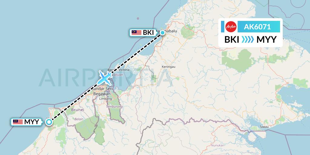 AK6071 AirAsia Flight Map: Kota Kinabalu to Miri