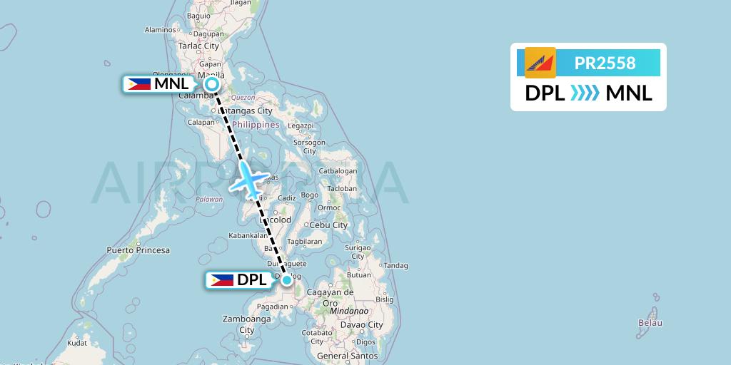 PR2558 Philippine Airlines Flight Map: Dipolog to Manila