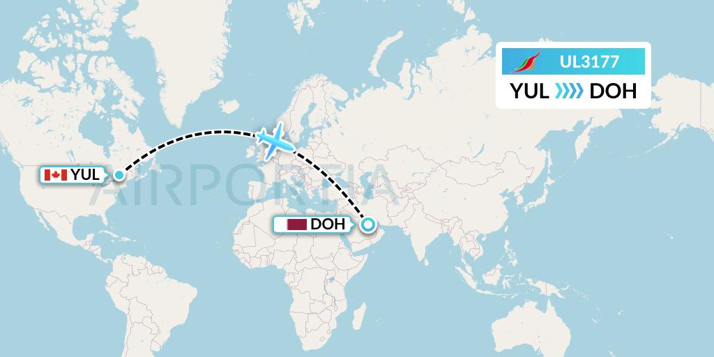 UL3177 SriLankan Airlines Flight Map: Montreal to Doha