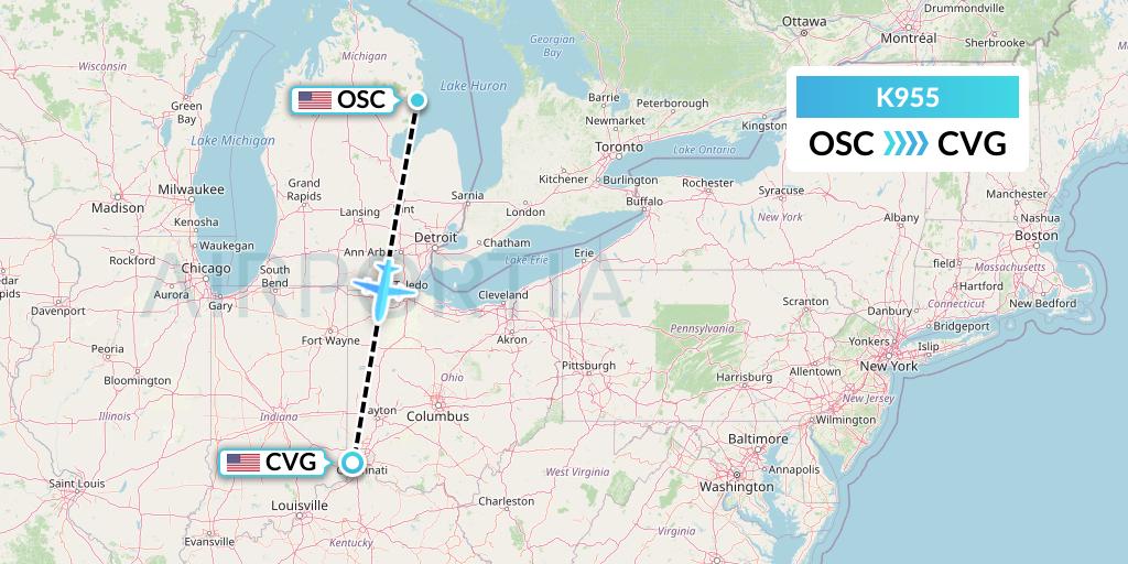 K955 Kalitta Charters Flight Map: Oscoda to Cincinnati