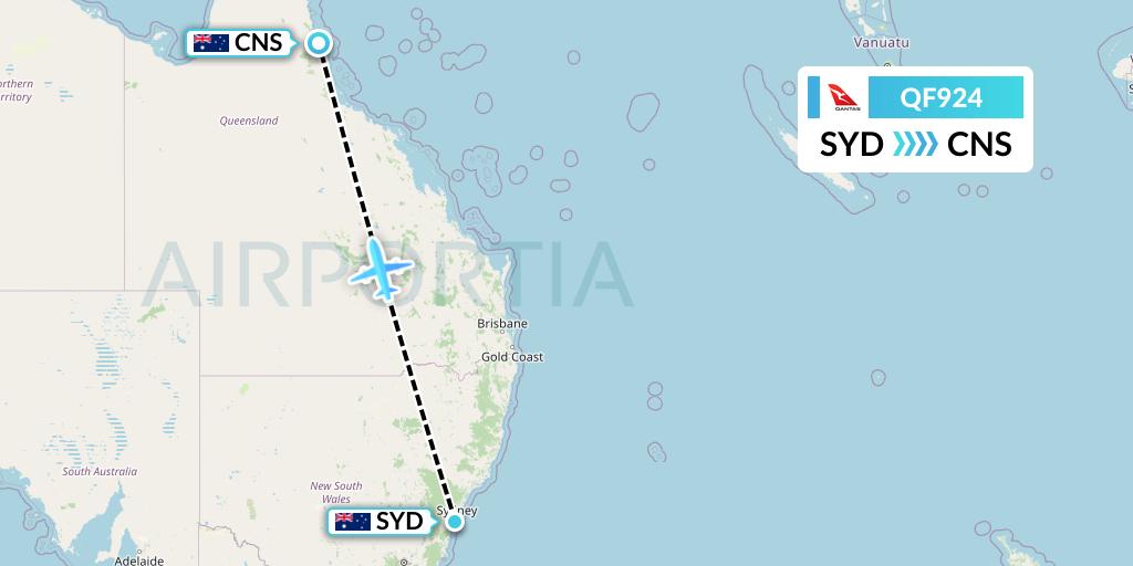 QF924 Qantas Flight Map: Sydney to Cairns