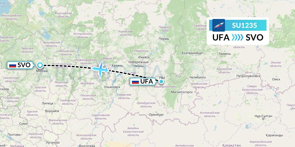 SU1235 Aeroflot Flight Map: Ufa to Moscow