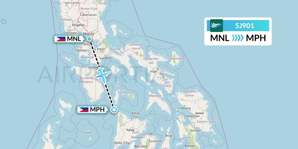 5J901 CEBU Pacific Air Flight Map: Manila to Caticlan