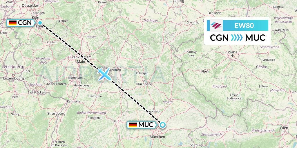 EW80 Eurowings Flight Map: Cologne to Munich