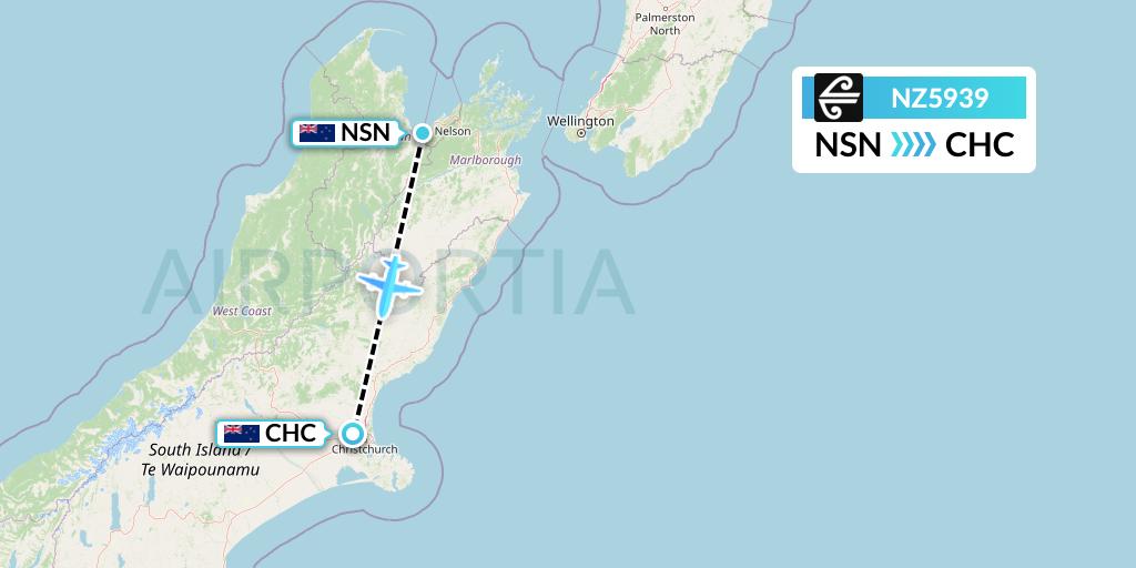 NZ5939 Air New Zealand Flight Map: Nelson to Christchurch