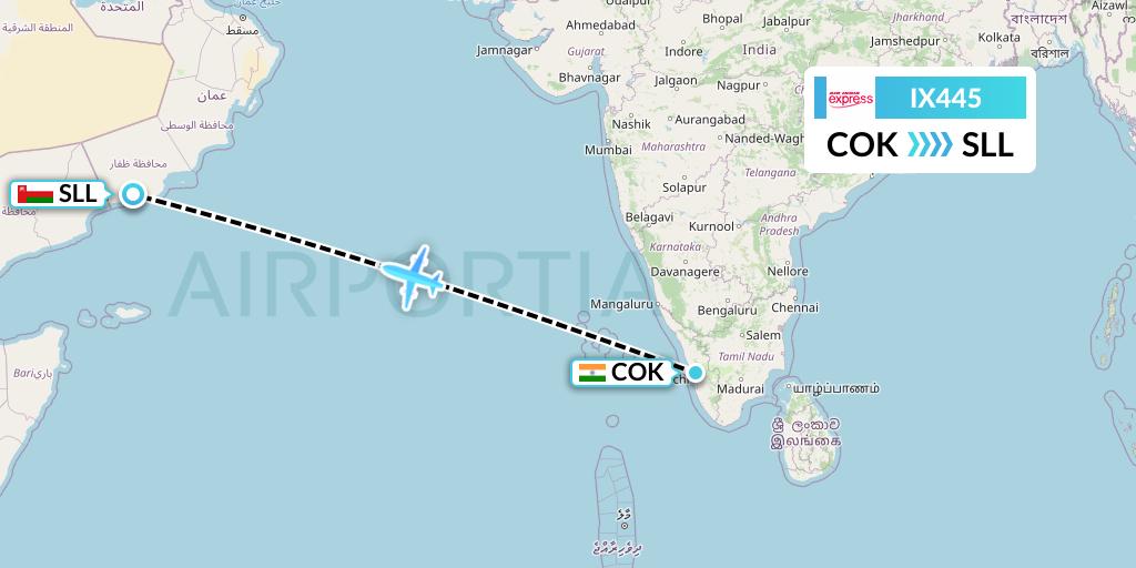 IX445 Air India Express Flight Map: Cochin to Salalah