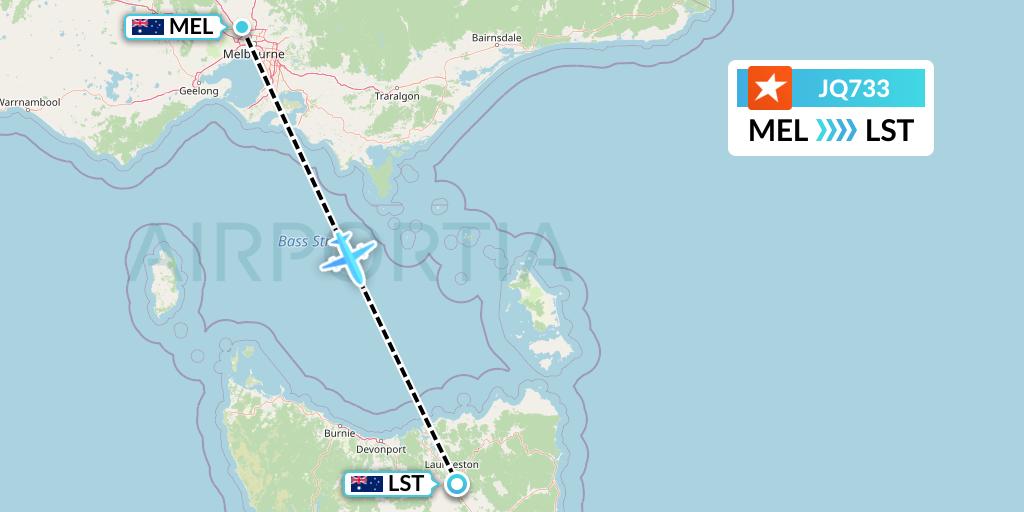 JQ733 Jetstar Airways Flight Map: Melbourne to Launceston