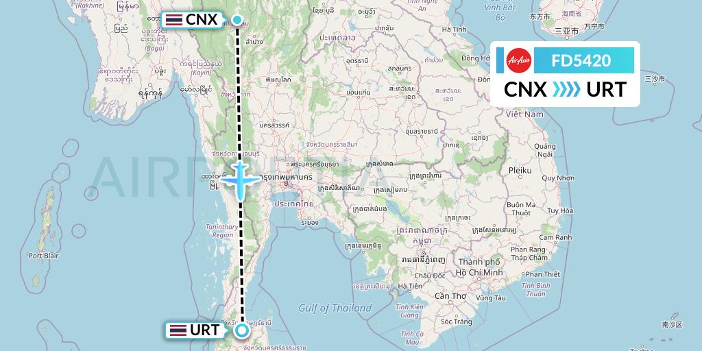 FD5420 Thai AirAsia Flight Map: Chiang Mai to Surat Thani