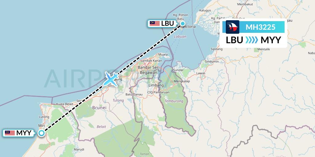 MH3225 Malaysia Airlines Flight Map: Labuan to Miri