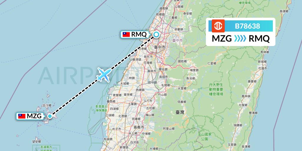 B78638 UNI Air Flight Map: Makung to Taichung