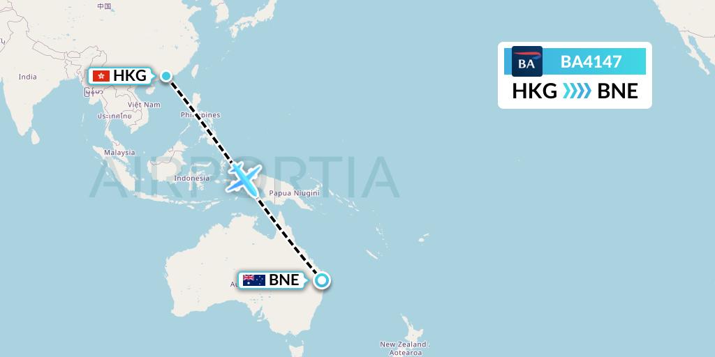 BA4147 British Airways Flight Map: Hong Kong to Brisbane