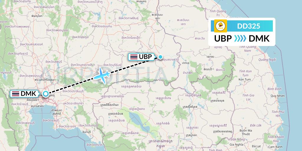 DD325 Nok Air Flight Map: Ubon Ratchathani to Bangkok