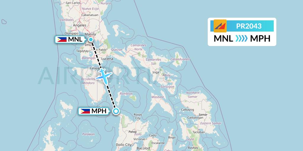 PR2043 Philippine Airlines Flight Map: Manila to Caticlan