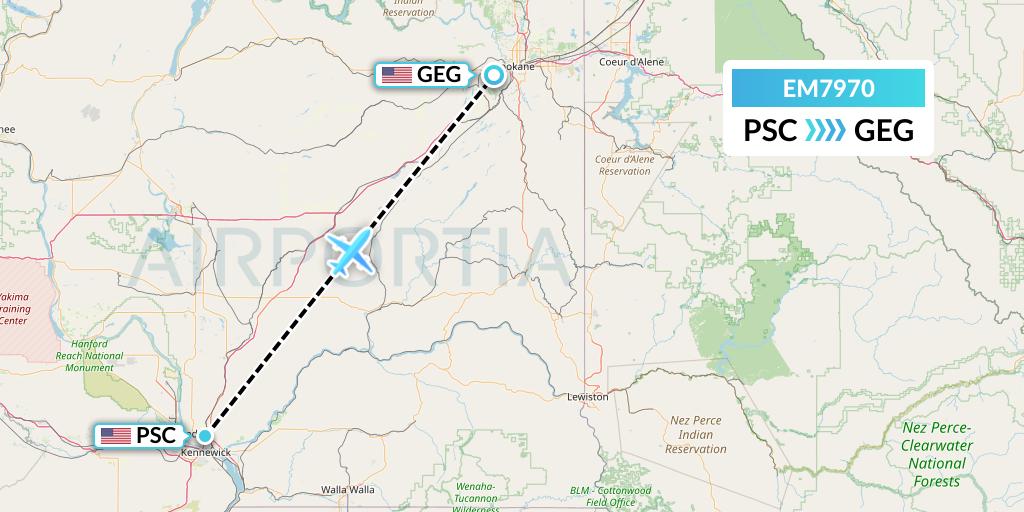 EM7970 Empire Airlines Flight Map: Pasco to Spokane
