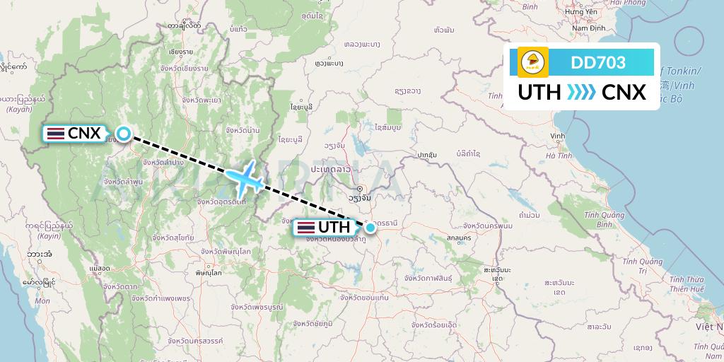 DD703 Nok Air Flight Map: Udon Thani to Chiang Mai