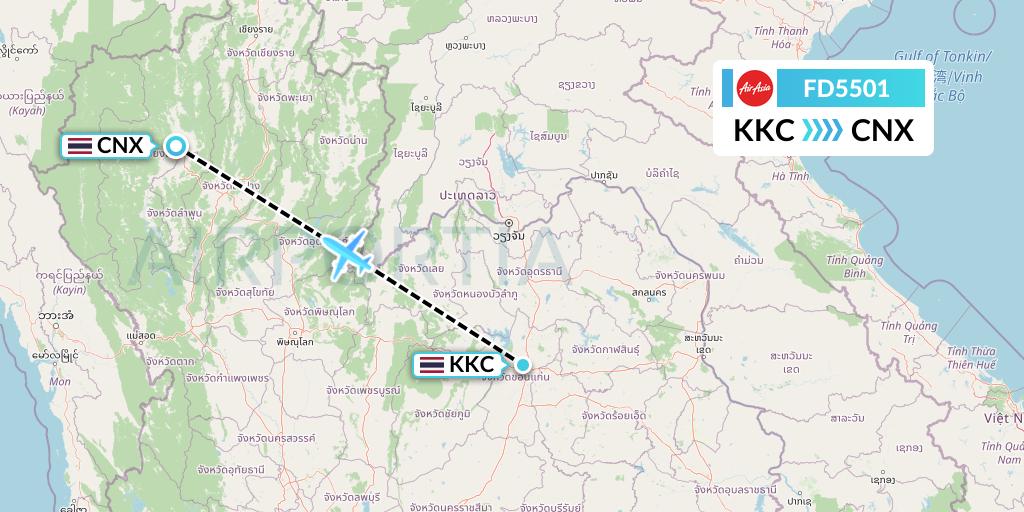 FD5501 Thai AirAsia Flight Map: Khon Kaen to Chiang Mai