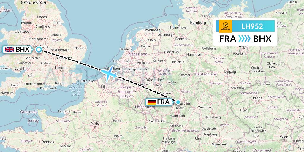 LH952 Lufthansa Flight Map: Frankfurt to Birmingham